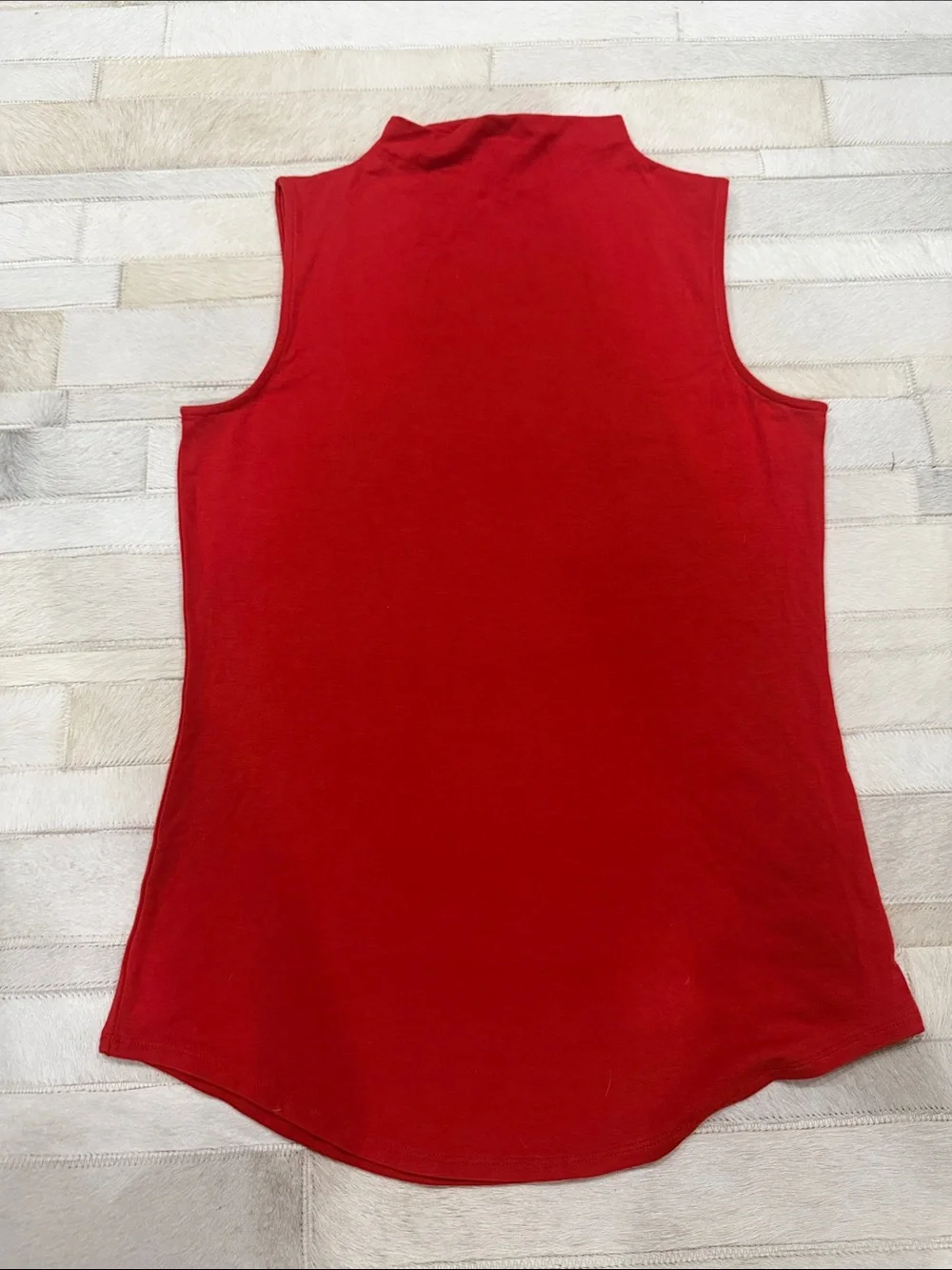 Joan Vass Sleeveless Red Mock Neck Tank
